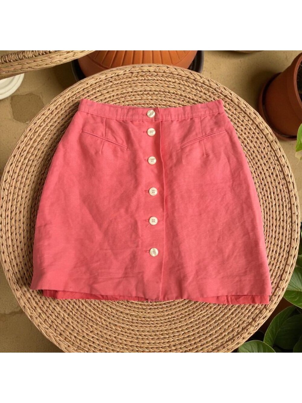 GIORGIO SANT’ANGELO Vintage Coral Front Button Linen Blend Skirt Size 10